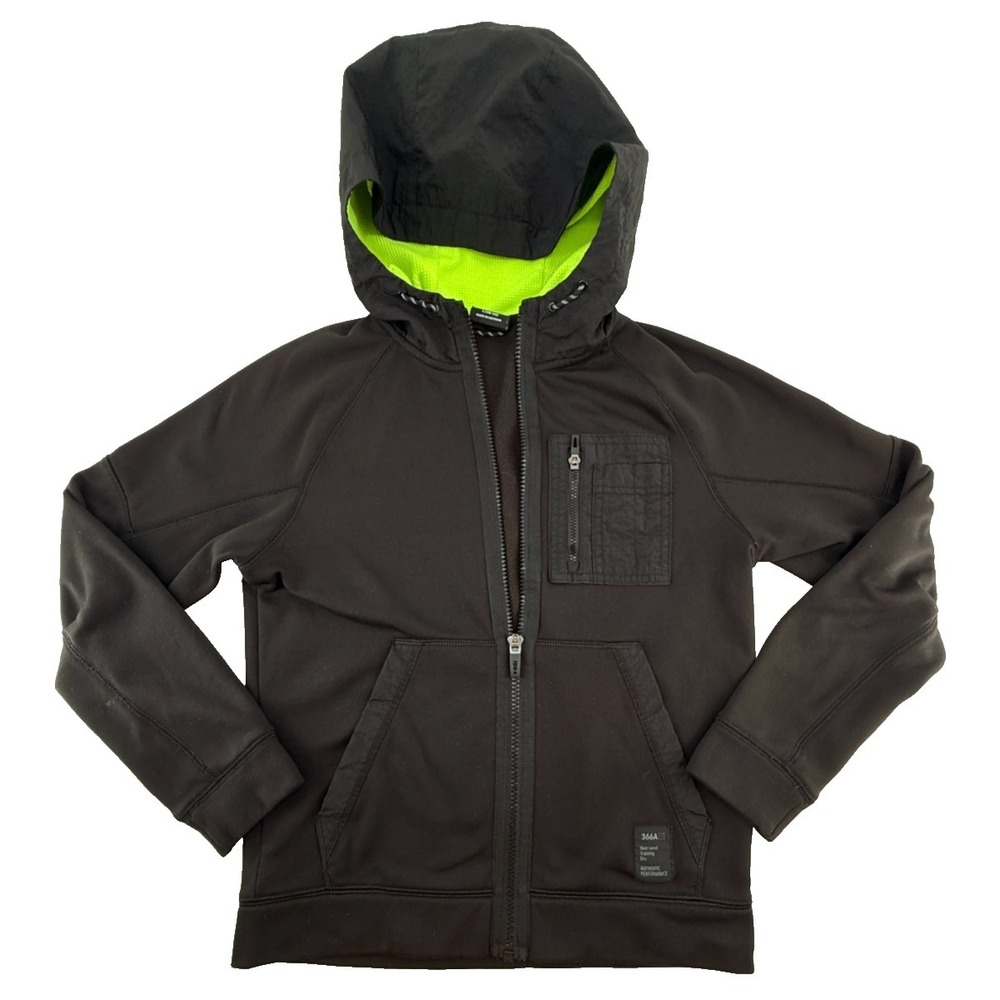 Black Jacket Youth Large‎ 10 12 Green Hooded Full Zip Athletic LIghtweight